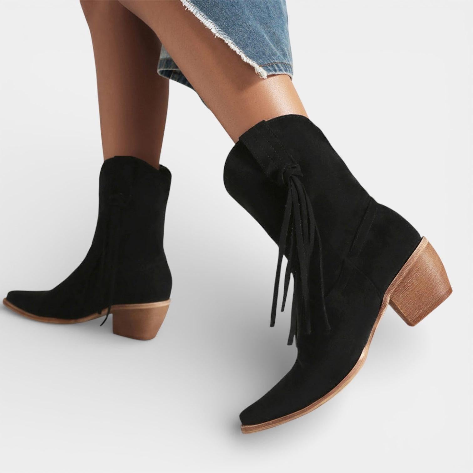Faux Suede Women's Cowboy Boots - Pointed Toe Western Footwear for Casual and Dressy Occasions