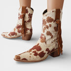 Faux Suede Women's Cowboy Boots - Pointed Toe Western Footwear for Casual and Dressy Occasions