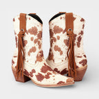 Faux Suede Women's Cowboy Boots - Pointed Toe Western Footwear for Casual and Dressy Occasions