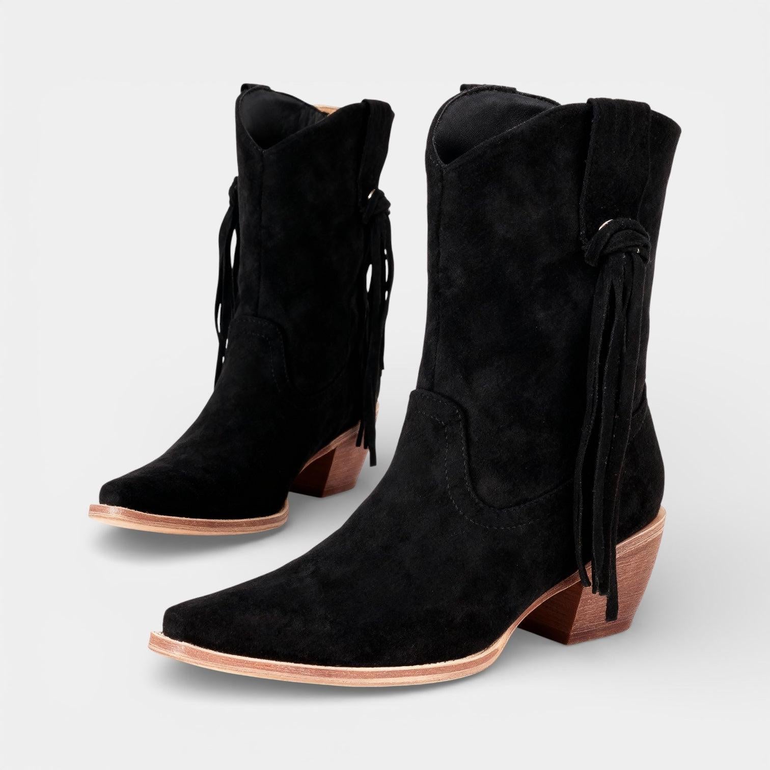 Faux Suede Women's Cowboy Boots - Pointed Toe Western Footwear for Casual and Dressy Occasions