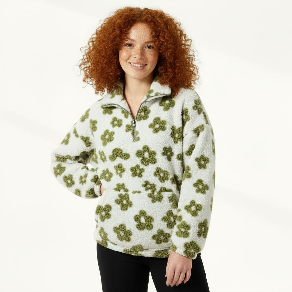Fleece Half-Zip Pullover for Women - Plush Winter Sweater for Cozy Layering and Warmth