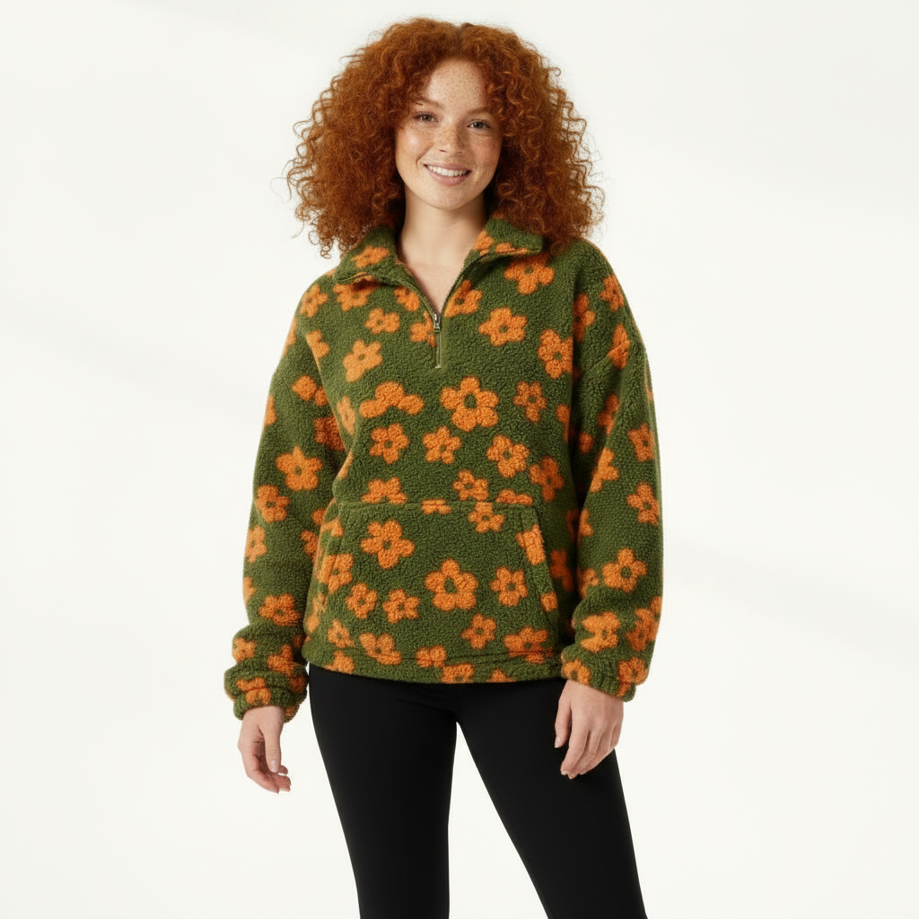 Fleece Half-Zip Pullover for Women - Plush Winter Sweater for Cozy Layering and Warmth