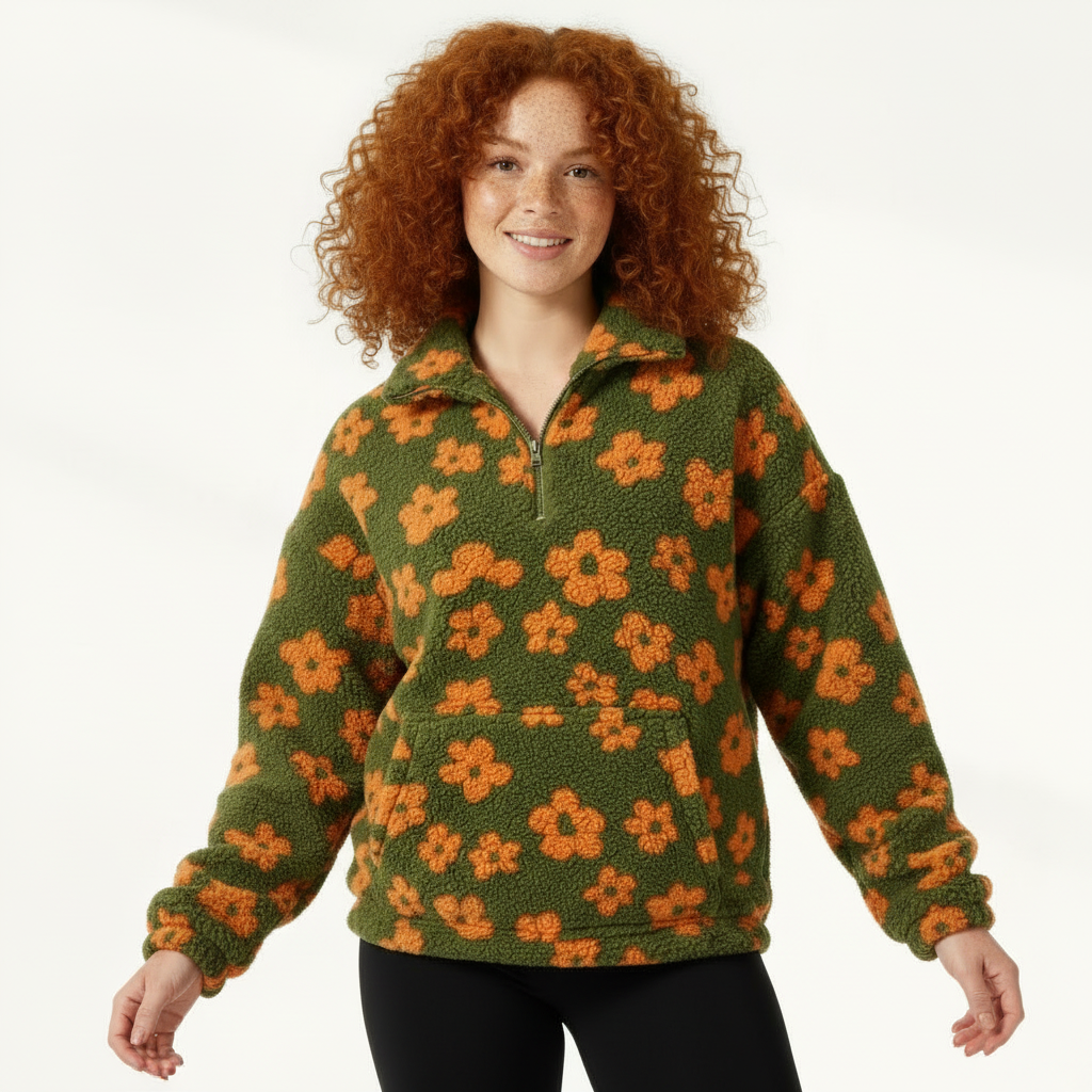 Fleece Half-Zip Pullover for Women - Plush Winter Sweater for Cozy Layering and Warmth