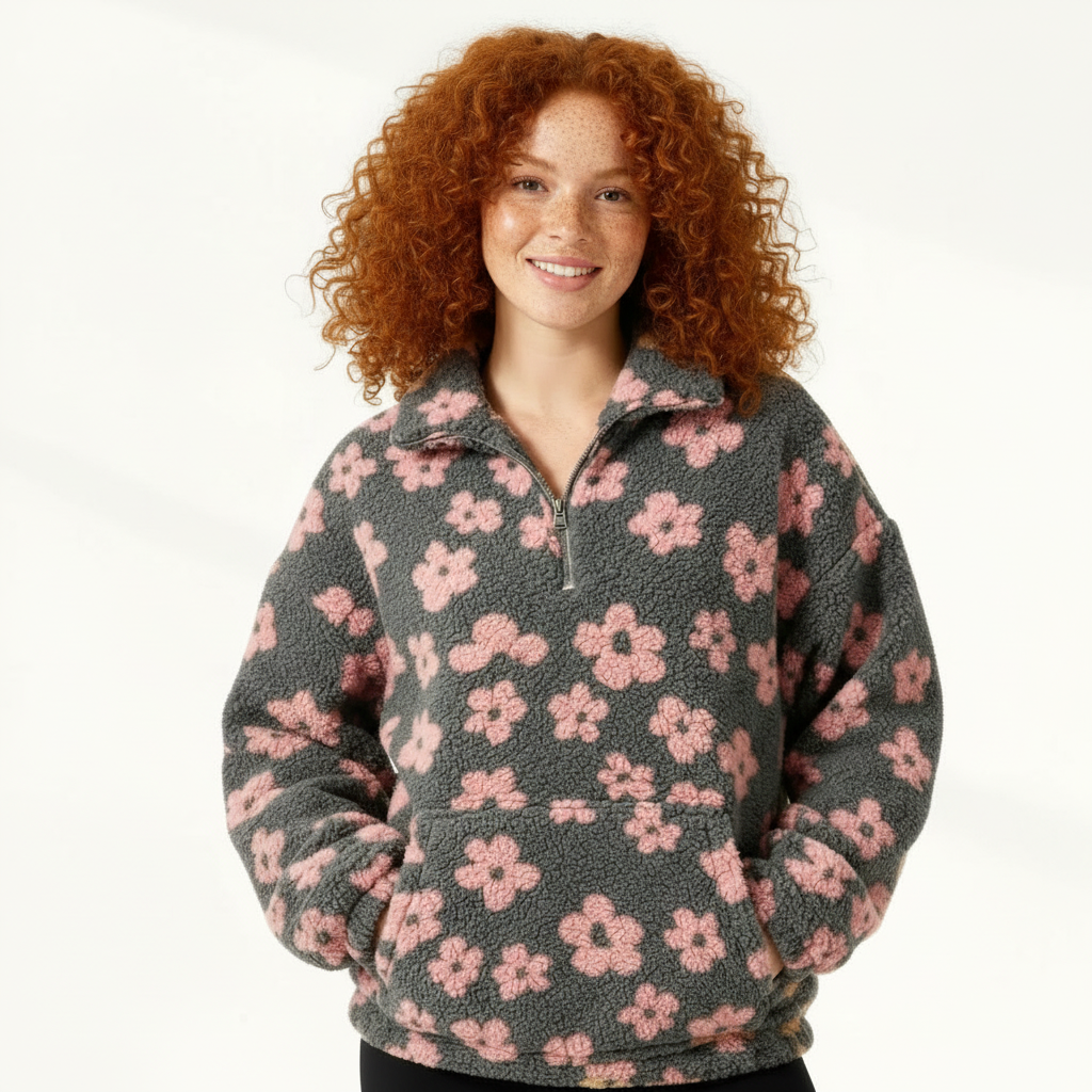 Fleece Half-Zip Pullover for Women - Plush Winter Sweater for Cozy Layering and Warmth