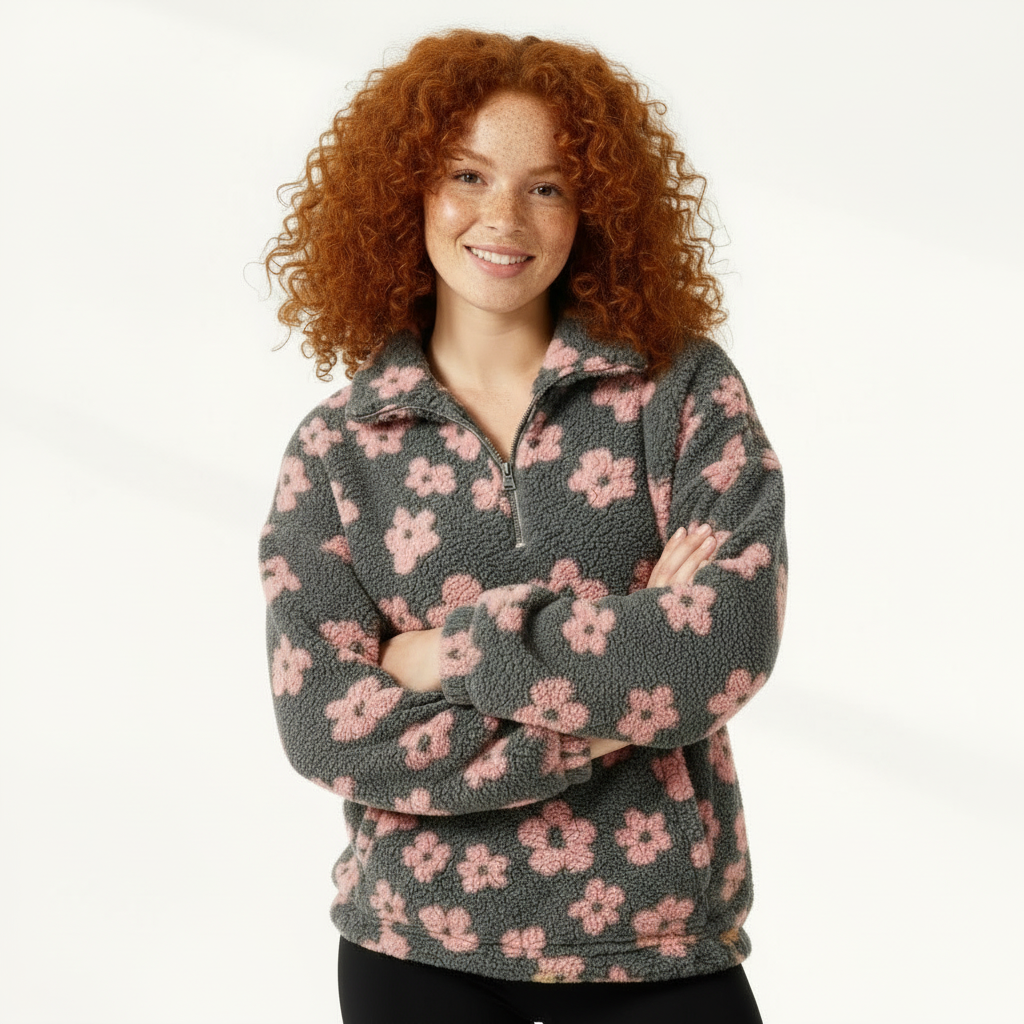 Fleece Half-Zip Pullover for Women - Plush Winter Sweater for Cozy Layering and Warmth