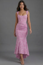 Floral Corset Ruched Fishtail Dress for Wedding Guests - Elegant Evening Wear