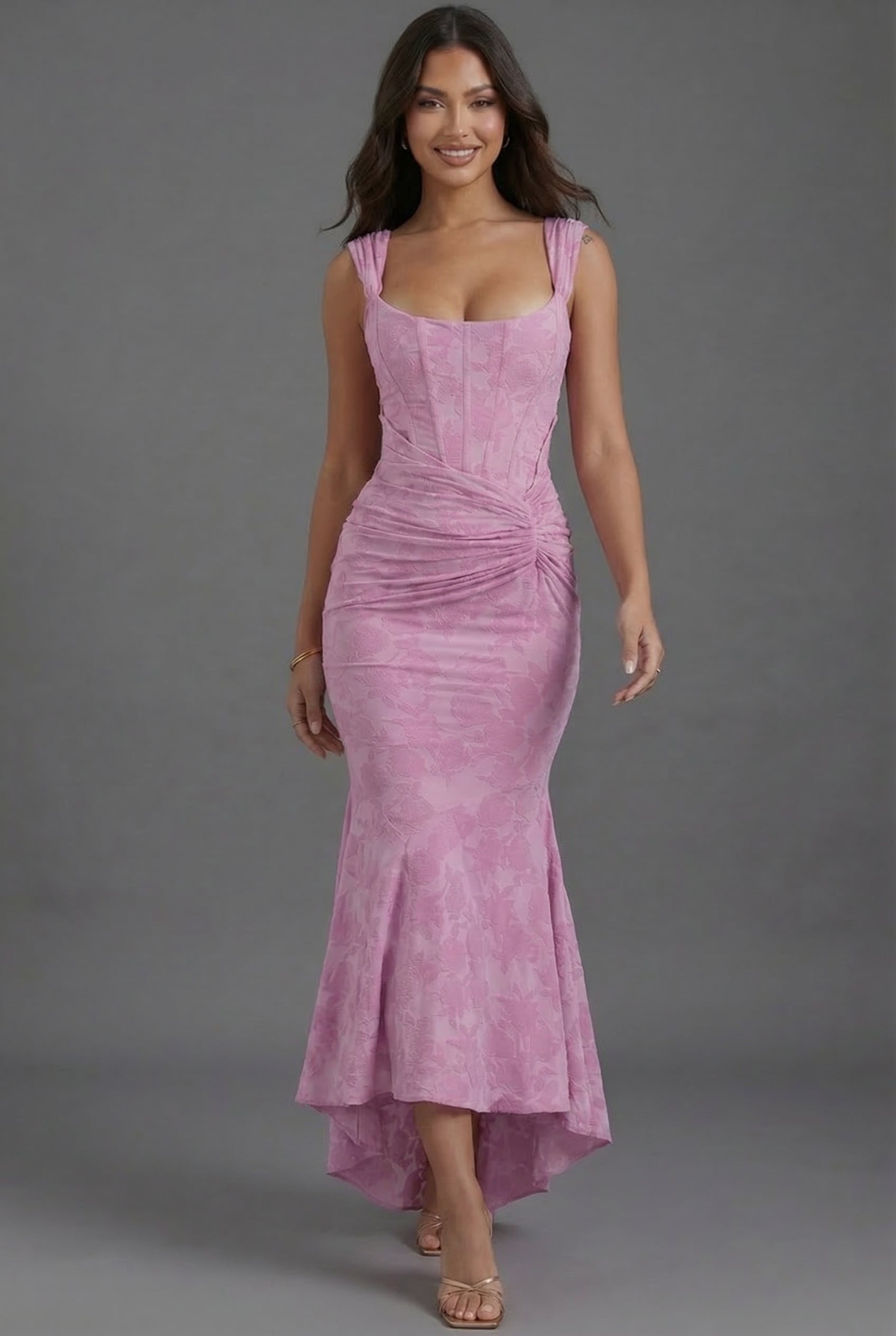 Floral Corset Ruched Fishtail Dress for Wedding Guests - Elegant Evening Wear