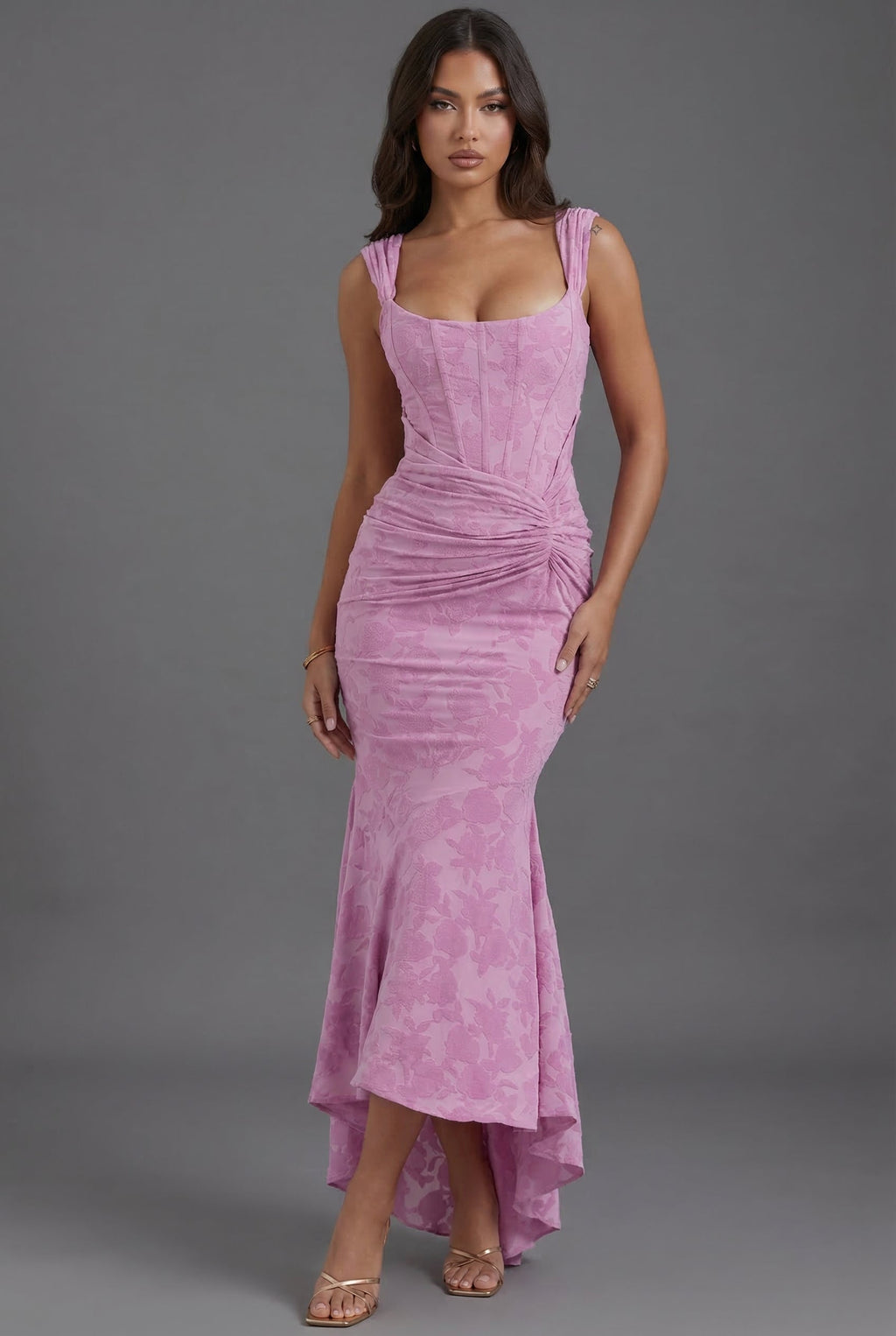 Floral Corset Ruched Fishtail Dress for Wedding Guests - Elegant Evening Wear