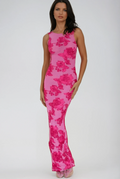 Floral Embroidered Maxi Dress for Evening Events - Sleeveless Design in Lightweight Fabric