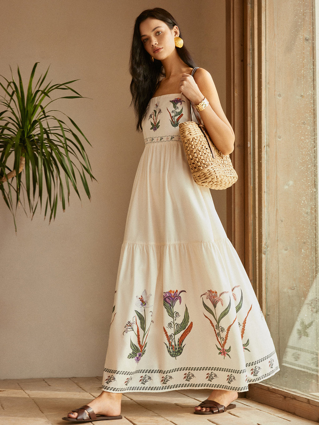 Floral Embroidered Maxi Dress for Women - Lightweight Summer Style