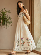 Floral Embroidered Maxi Dress for Women - Lightweight Summer Style