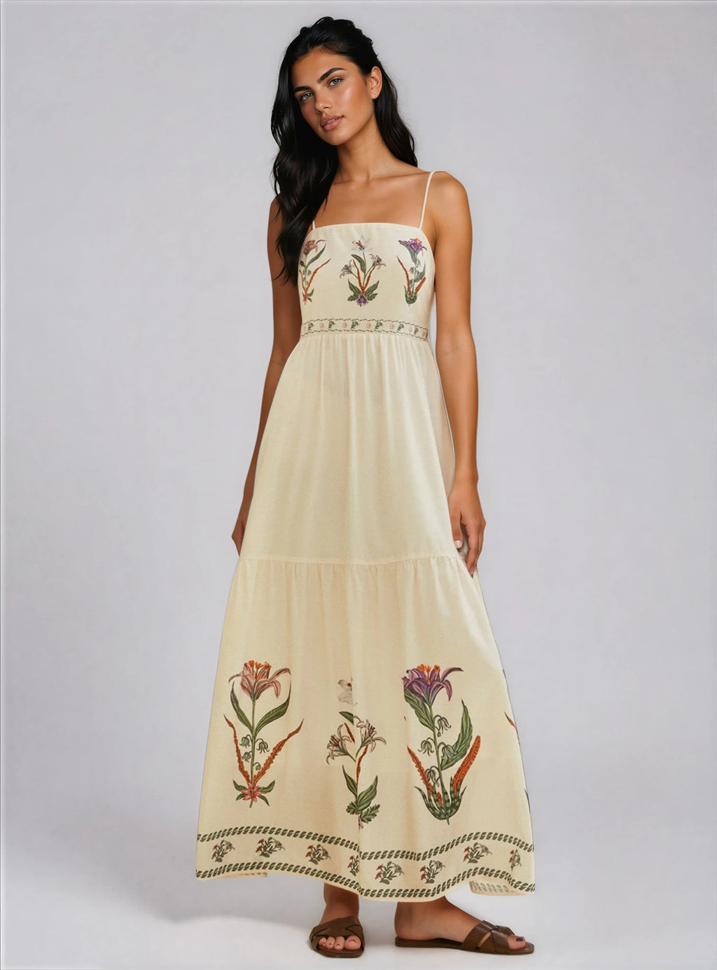 Floral Embroidered Maxi Dress for Women - Lightweight Summer Style