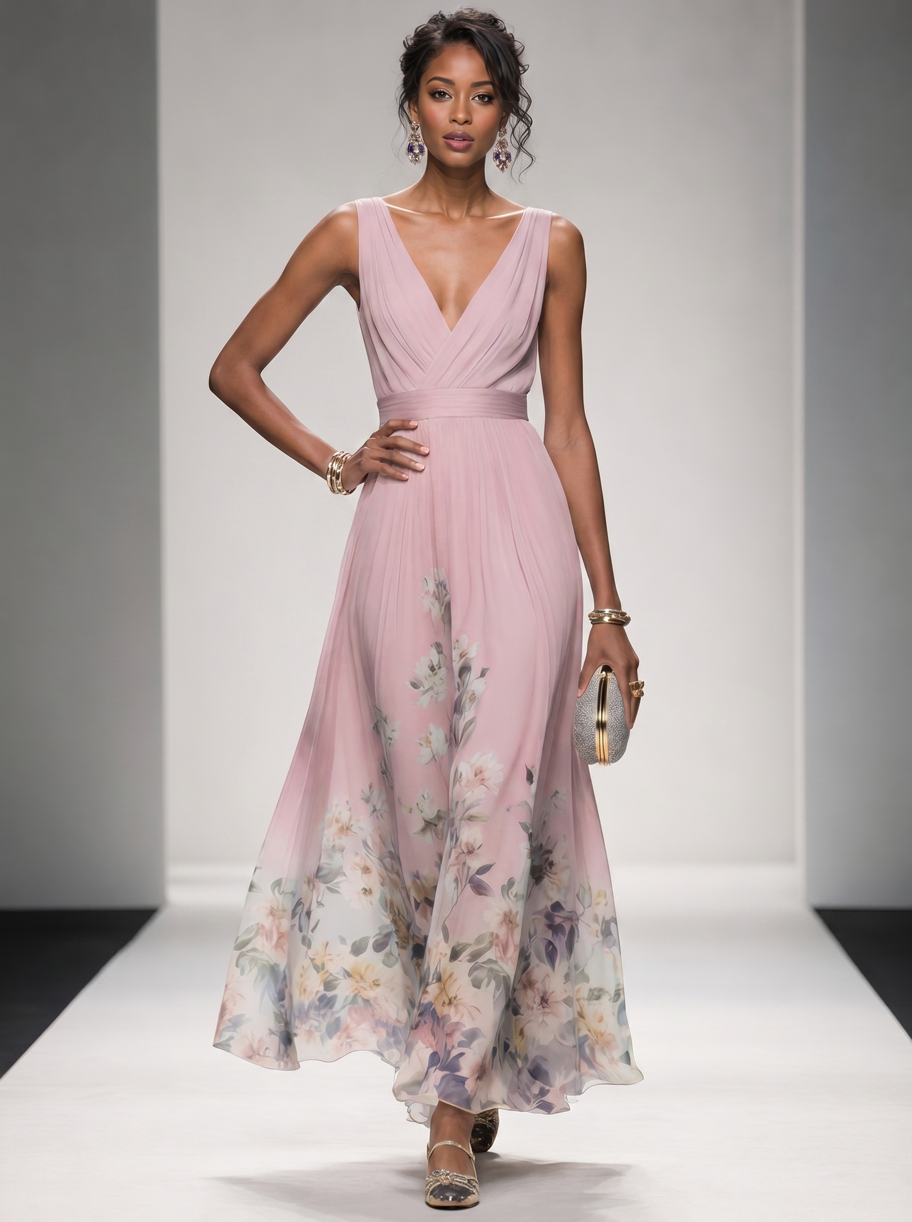 Floral Maxi Dress Women UK – Sleeveless V-Neck Wide Straps Dress, Garden Party Summer Holiday