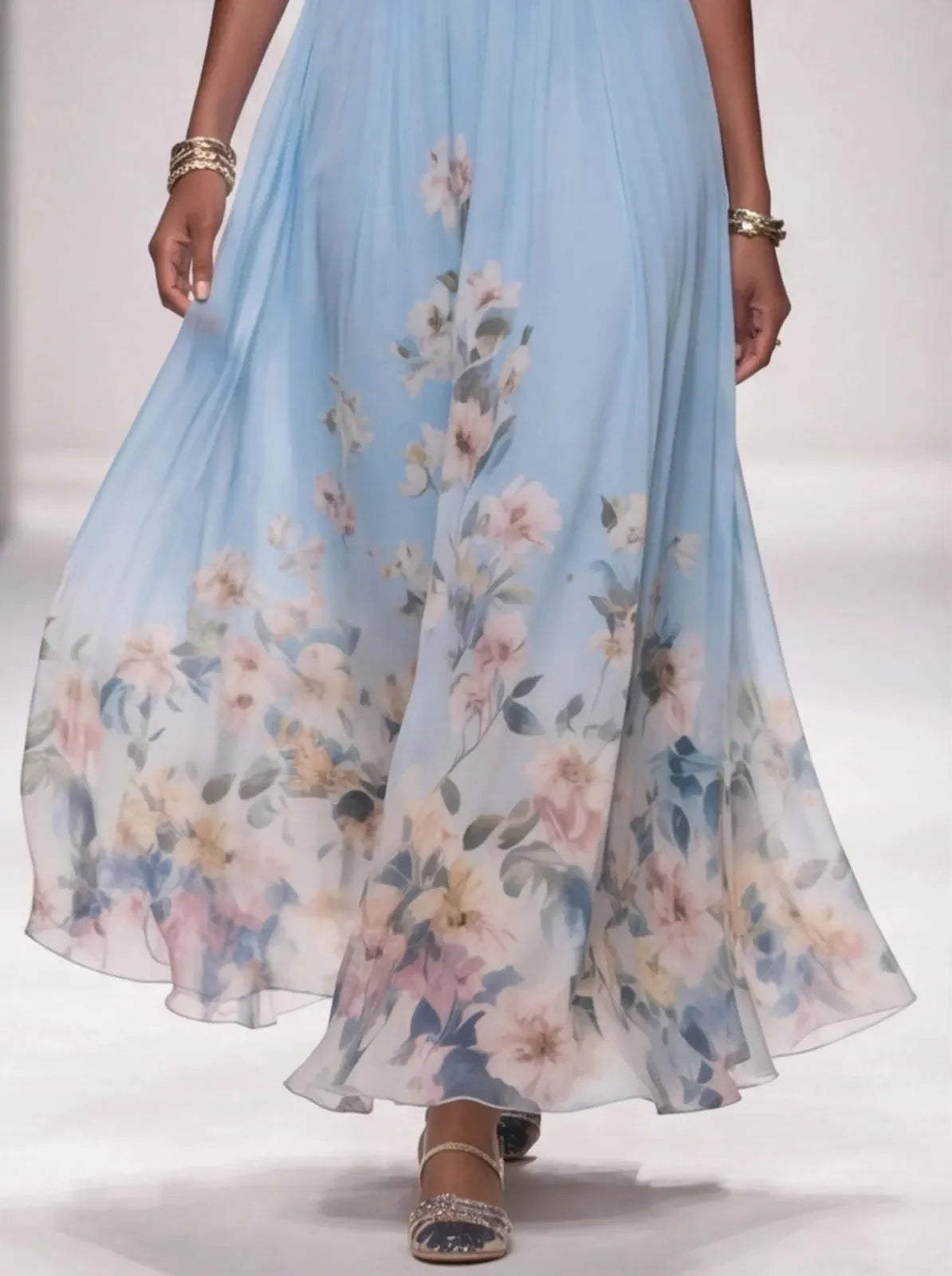 Floral Maxi Dress Women UK – Sleeveless V-Neck Wide Straps Dress, Garden Party Summer Holiday