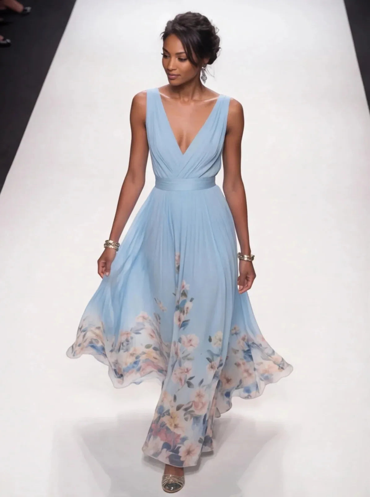 Floral Maxi Dress Women UK – Sleeveless V-Neck Wide Straps Dress, Garden Party Summer Holiday
