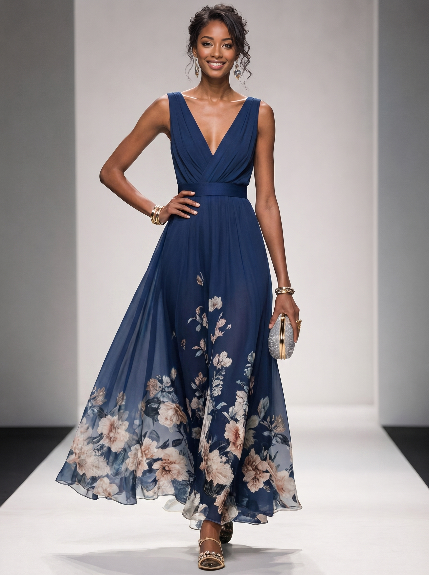 Floral Maxi Dress Women UK – Sleeveless V-Neck Wide Straps Dress, Garden Party Summer Holiday