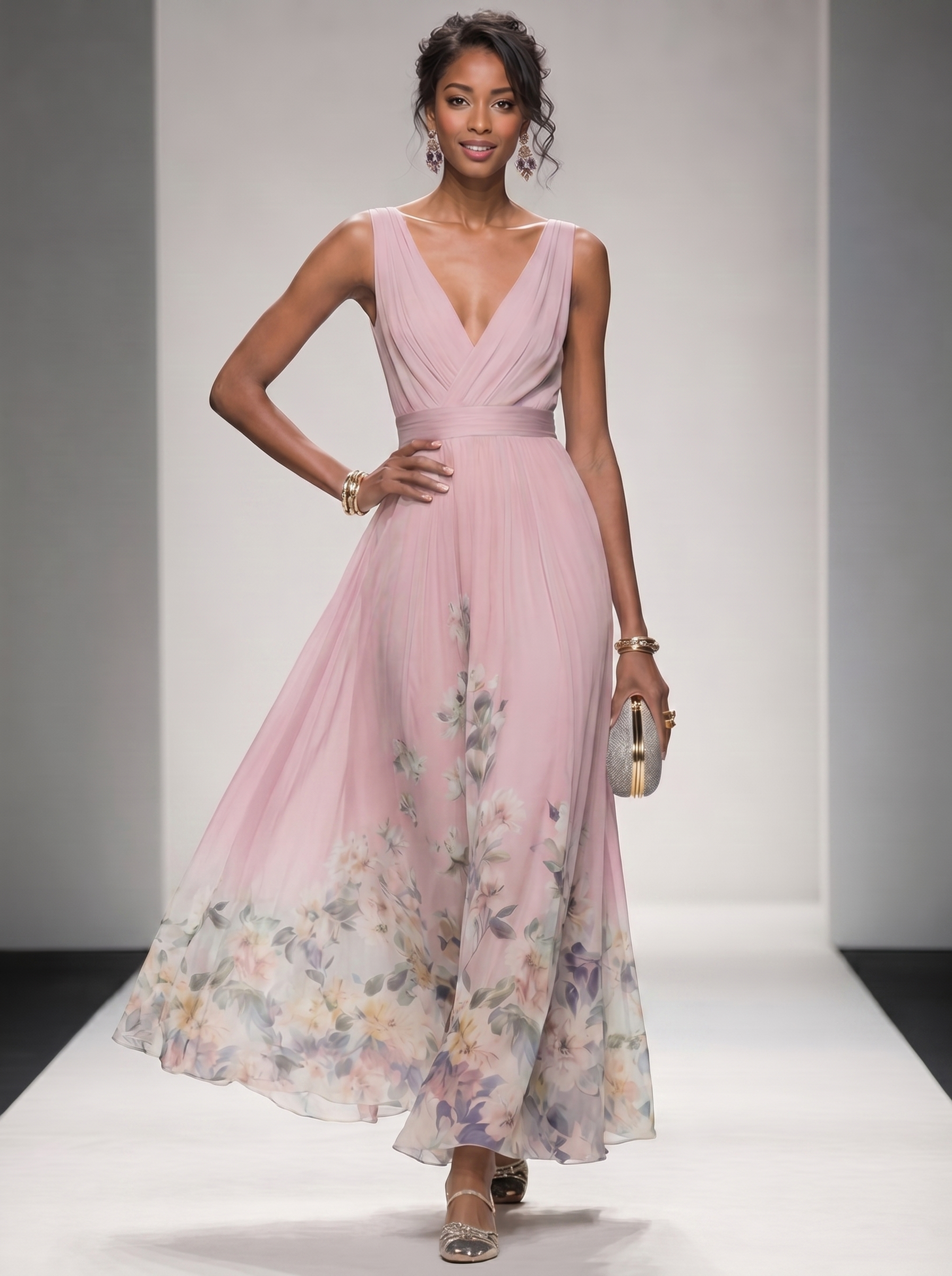 Floral Maxi Dress Women UK – Sleeveless V-Neck Wide Straps Dress, Garden Party Summer Holiday