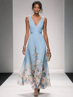 Floral Maxi Dress Women UK – Sleeveless V-Neck Wide Straps Dress, Garden Party Summer Holiday