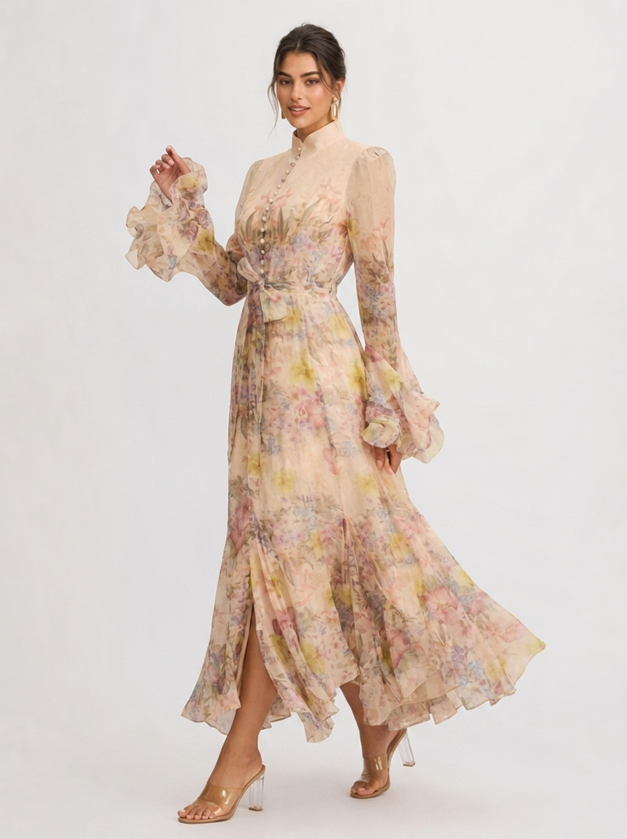 Floral Maxi Dress Women UK – Wedding Guest Garden Party Evening Gown, Cocktail Attire