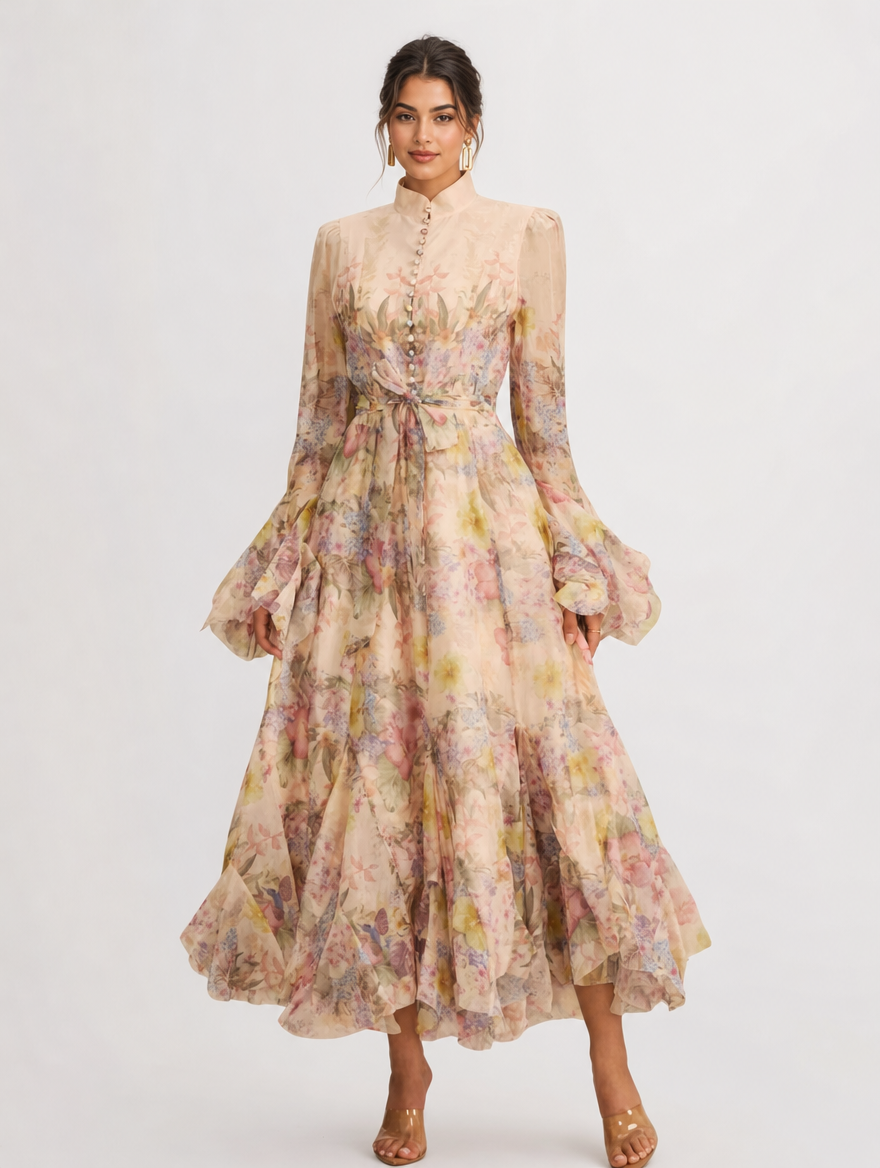 Floral Maxi Dress Women UK – Wedding Guest Garden Party Evening Gown, Cocktail Attire