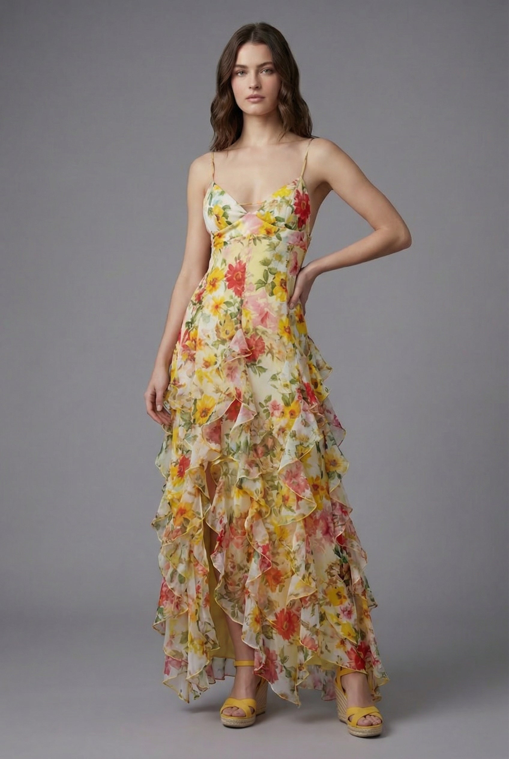 Floral Maxi Dress for Women - Lightweight Ruffled Design for Summer Wear