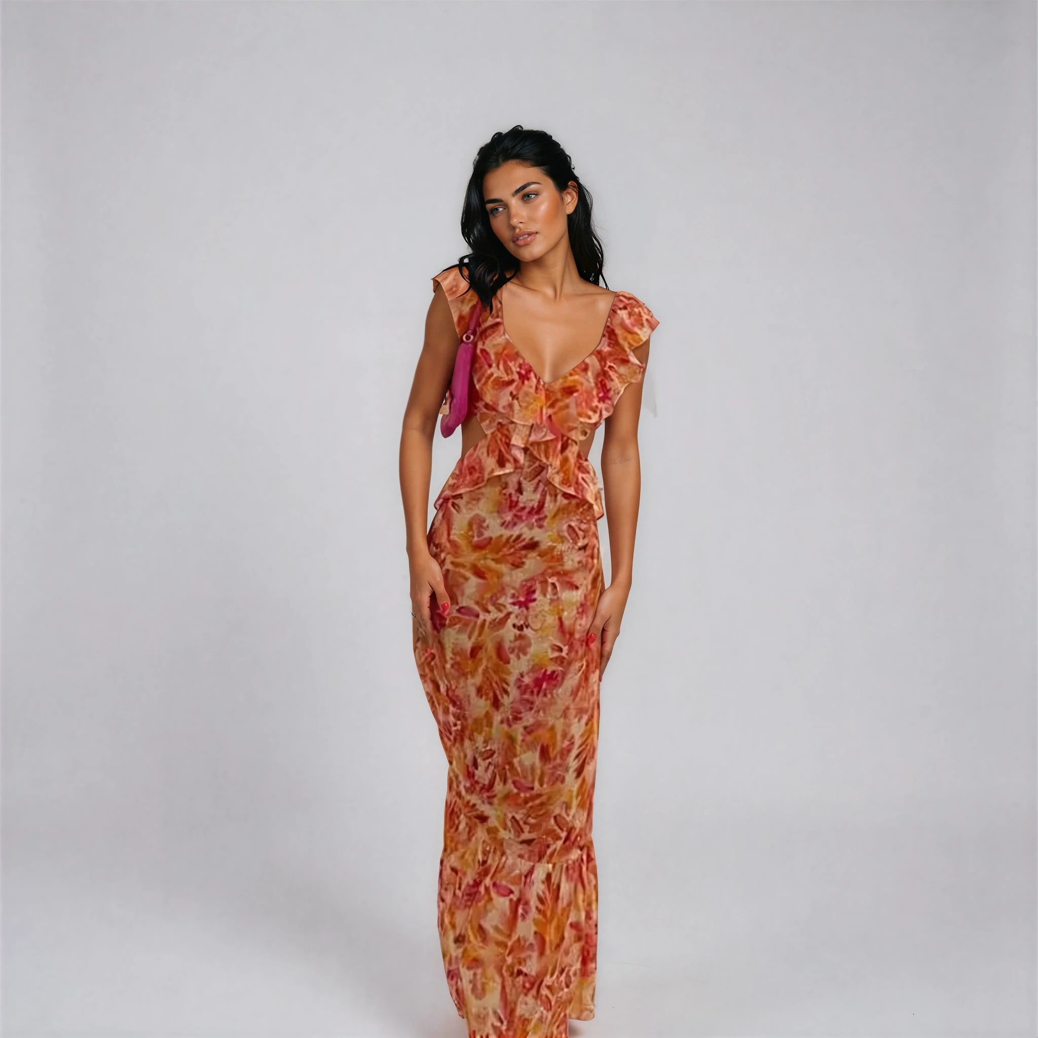 Floral Maxi Dress in Lightweight Fabric for Summer Events and Casual Wear