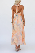 Floral Maxi Halter Dress for Women - Lightweight Summer Evening Wear