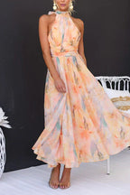 Floral Maxi Halter Dress for Women - Lightweight Summer Evening Wear