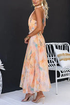 Floral Maxi Halter Dress for Women - Lightweight Summer Evening Wear