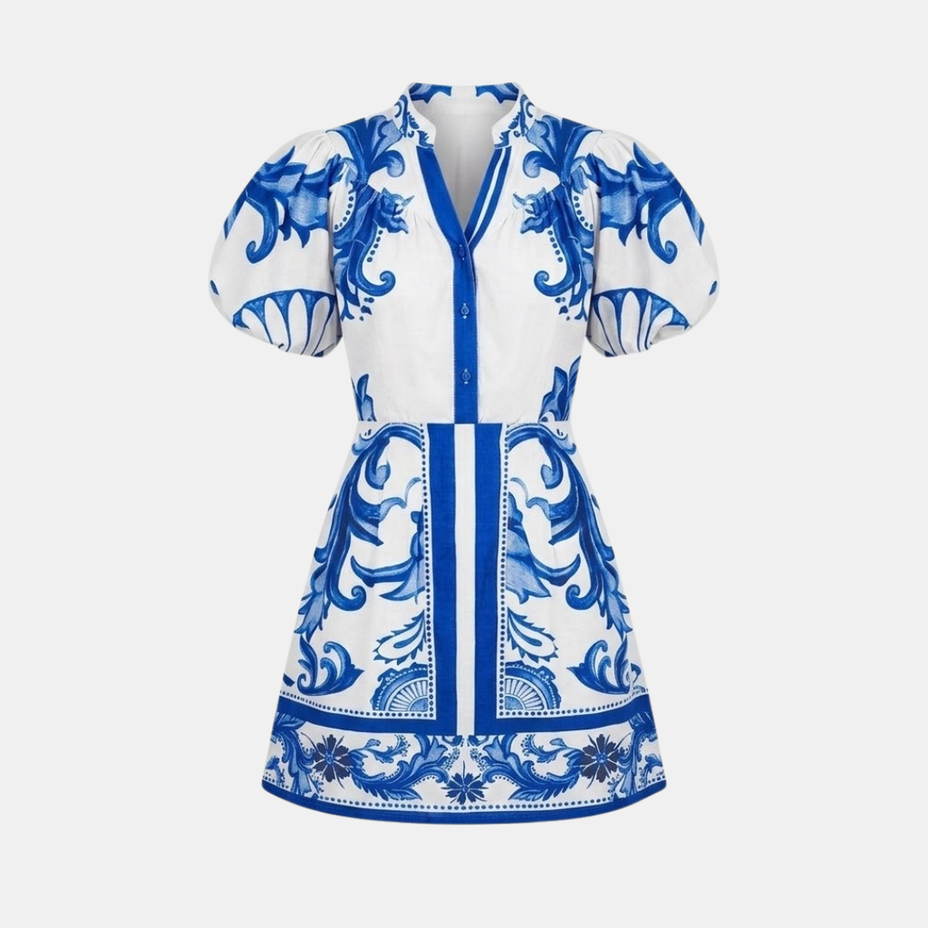Floral Organic Linen Summer Cocktail Dress for Women