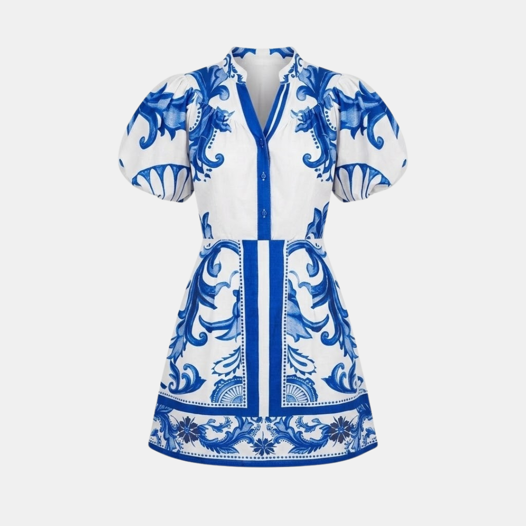 Floral Organic Linen Summer Cocktail Dress for Women