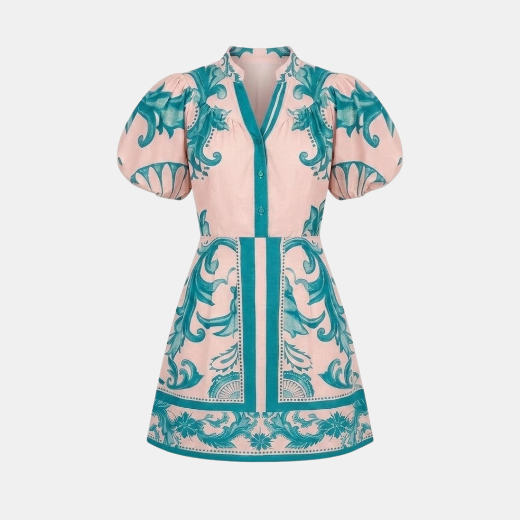 Floral Organic Linen Summer Cocktail Dress for Women