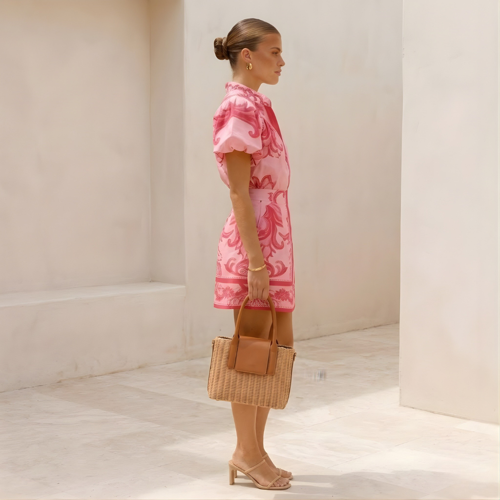 Floral Organic Linen Summer Cocktail Dress for Women