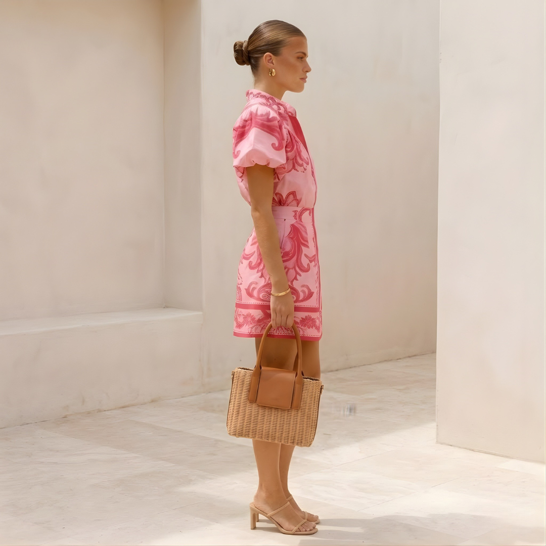 Floral Organic Linen Summer Cocktail Dress for Women