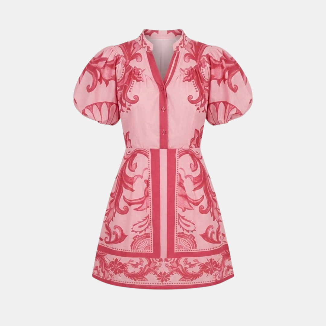 Floral Organic Linen Summer Cocktail Dress for Women