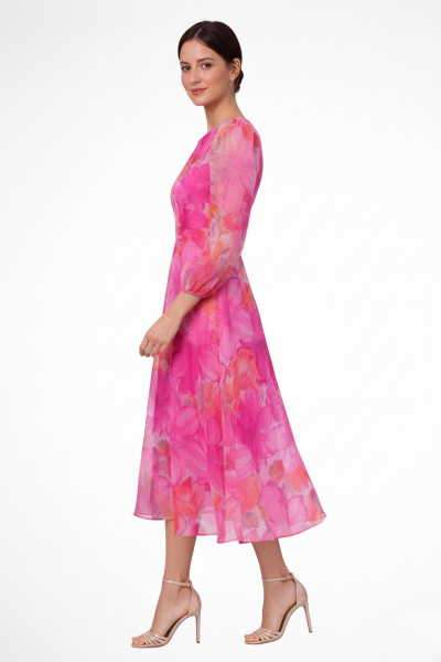 Floral Print Long Sleeve Midi Dress for Women | Wedding Guest Attire