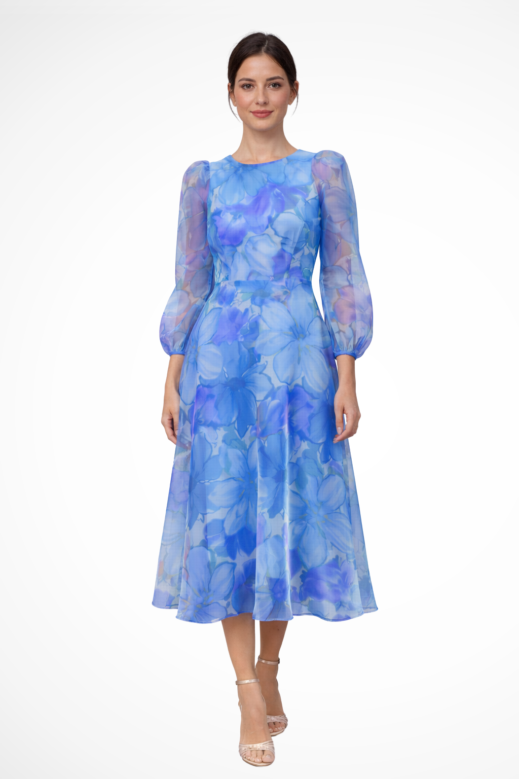 Floral Print Long Sleeve Midi Dress for Women | Wedding Guest Attire