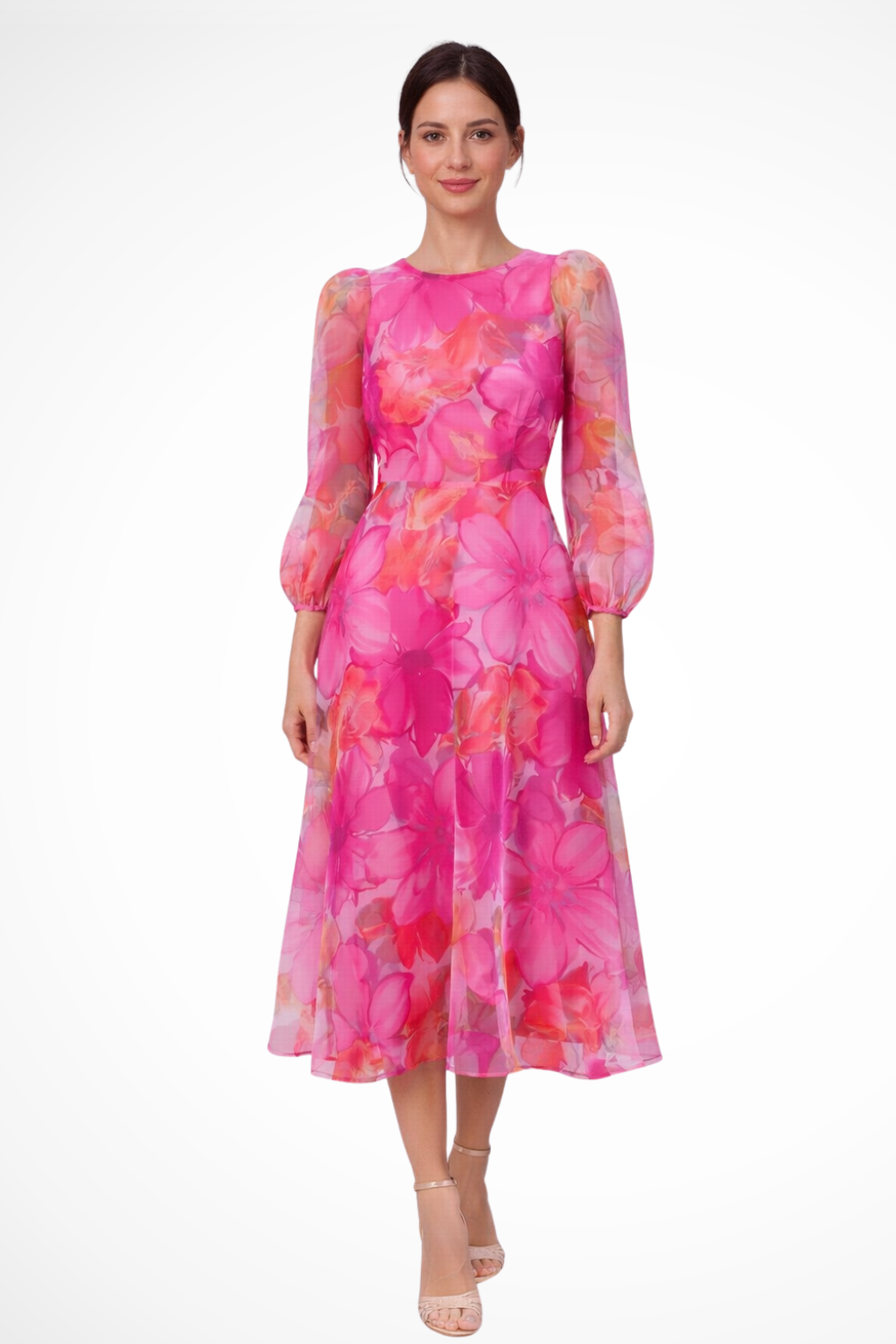 Floral Print Long Sleeve Midi Dress for Women | Wedding Guest Attire