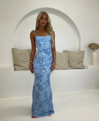 Floral Print Maxi Dress - Lightweight Fabric - Elegant Evening Gown - Women's Wear
