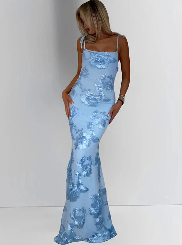 Floral Print Maxi Dress - Lightweight Fabric - Elegant Evening Gown - Women's Wear