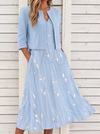 Floral Print Two-Piece Midi Dress Women UK – Garden Party Summer Outfit, Wedding Guest