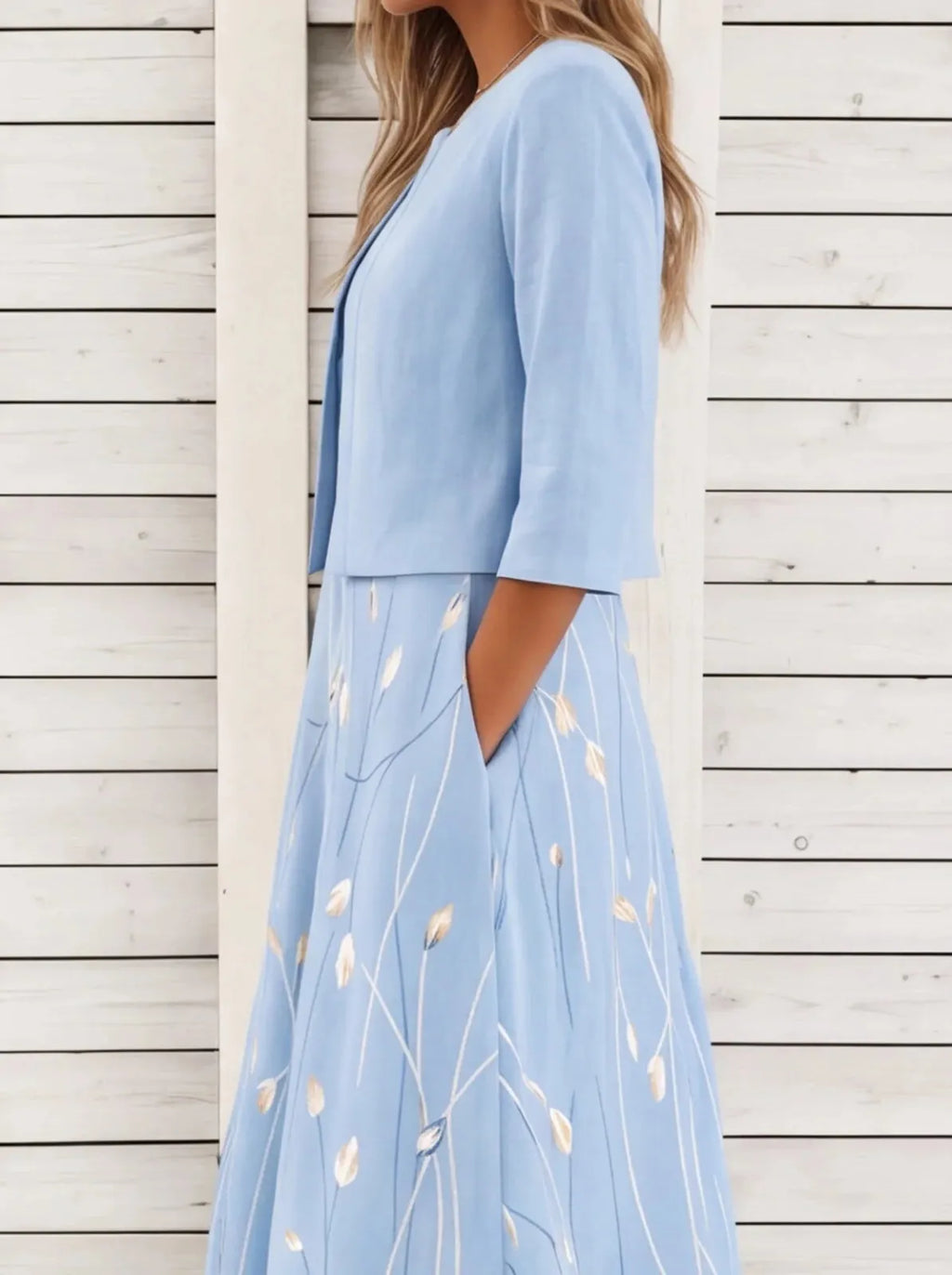 Floral Print Two-Piece Midi Dress Women UK – Garden Party Summer Outfit, Wedding Guest