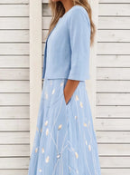 Floral Print Two-Piece Midi Dress Women UK – Garden Party Summer Outfit, Wedding Guest