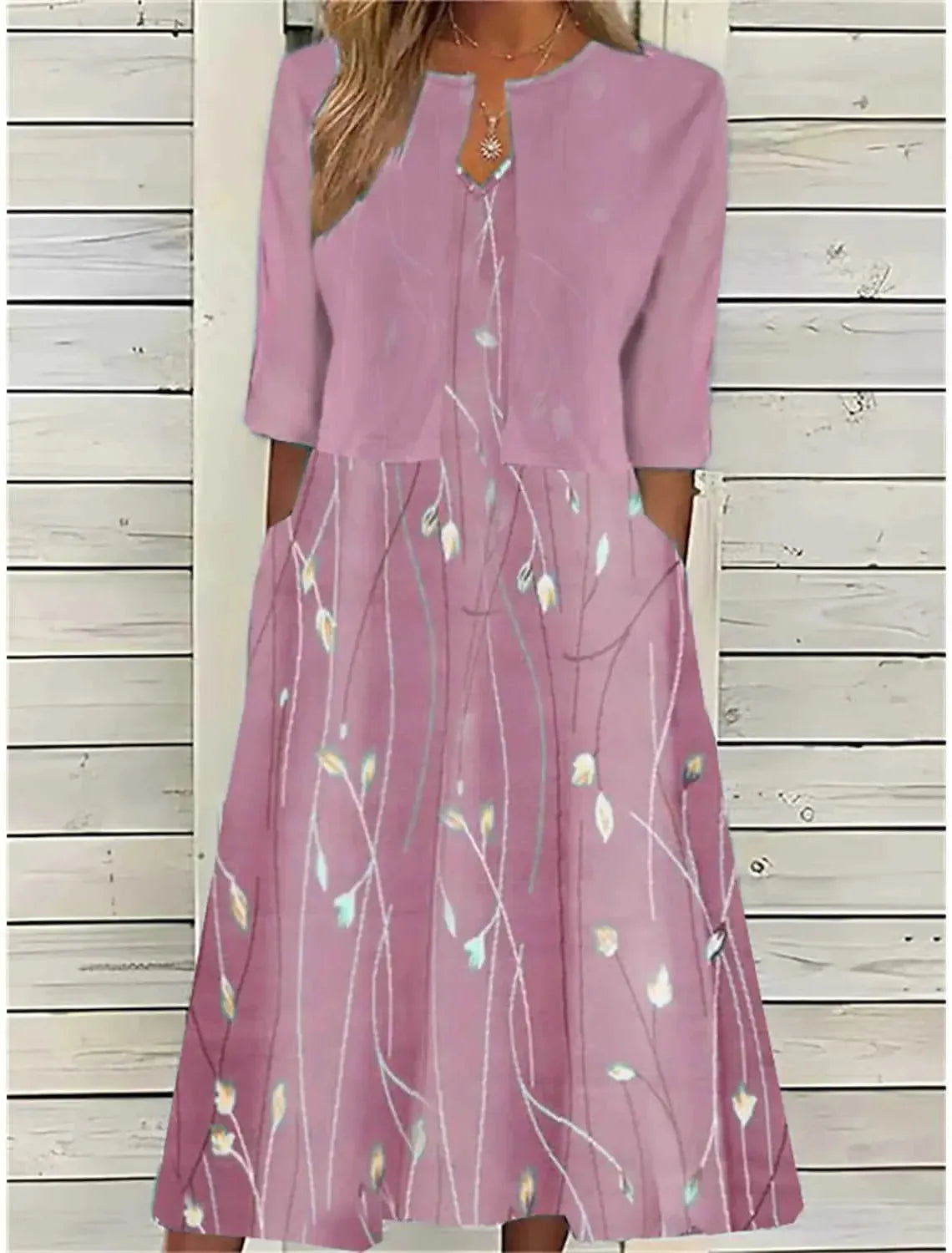 Floral Print Two-Piece Midi Dress Women UK – Garden Party Summer Outfit, Wedding Guest