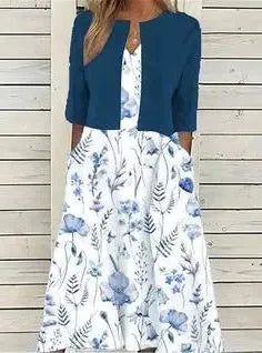 Floral Print Two-Piece Midi Dress Women UK – Garden Party Summer Outfit, Wedding Guest