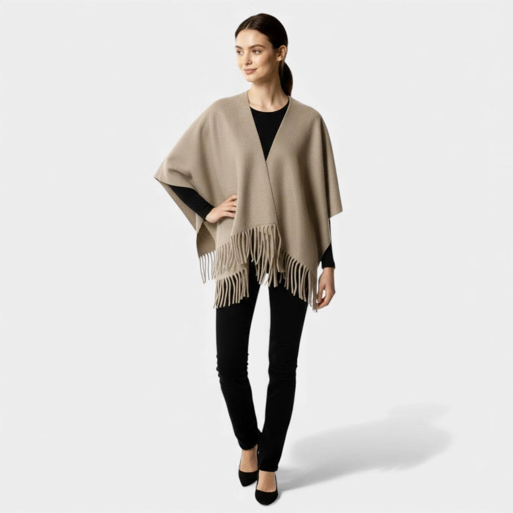 Fringed Women's Poncho Cape Scarf - Soft Knit Fabric - Stylish Layering Accessory for Casual and Outdoor Wear