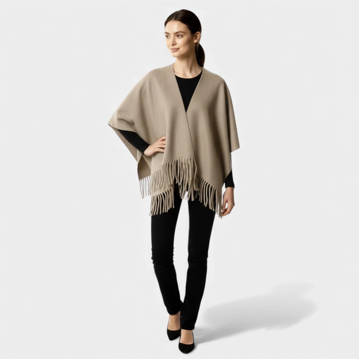 Fringed Women's Poncho Cape Scarf - Soft Knit Fabric - Stylish Layering Accessory for Casual and Outdoor Wear