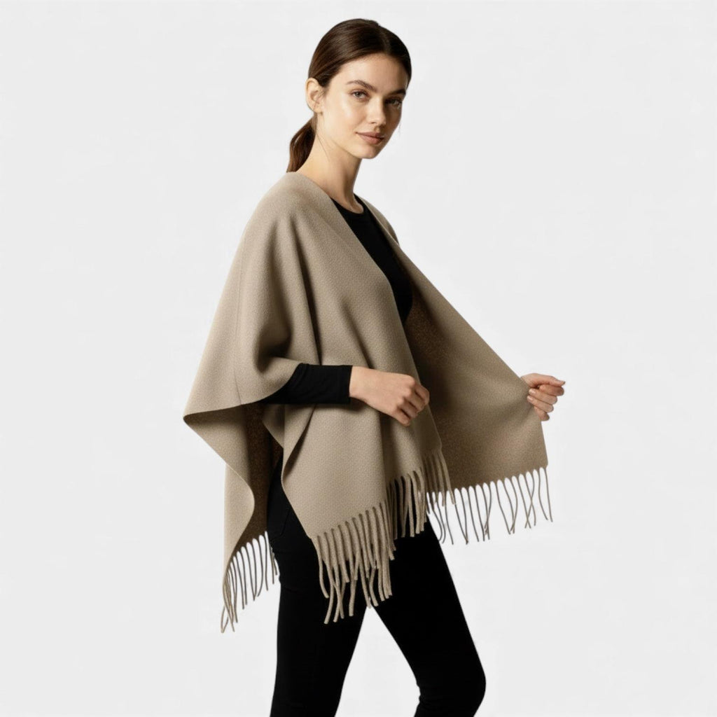 Fringed Women's Poncho Cape Scarf - Soft Knit Fabric - Stylish Layering Accessory for Casual and Outdoor Wear