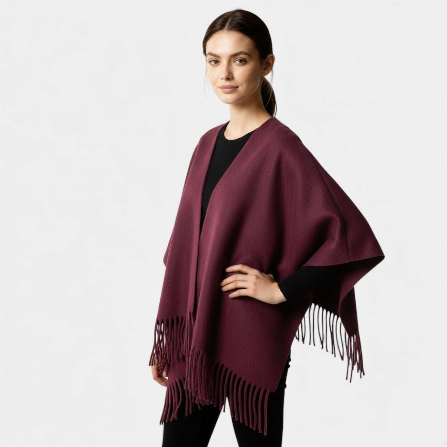Fringed Women's Poncho Cape Scarf - Soft Knit Fabric - Stylish Layering Accessory for Casual and Outdoor Wear