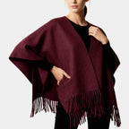 Fringed Women's Poncho Cape Scarf - Soft Knit Fabric - Stylish Layering Accessory for Casual and Outdoor Wear
